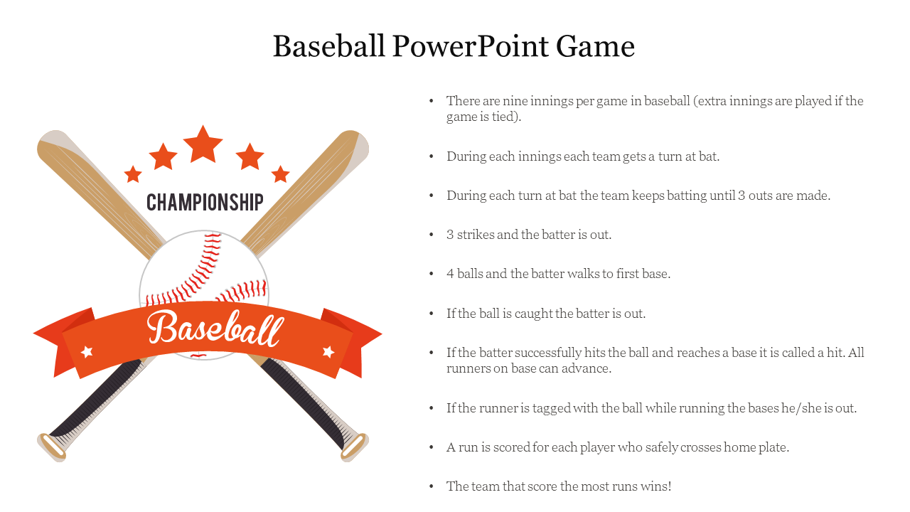 Editable Baseball PowerPoint Game Presentation Slide 